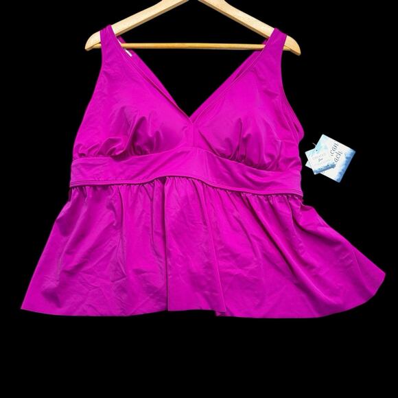 Maurices Womens 3X Fuchsia Pink Tankini Swim Top Built In Bra Tie Back - Picture 1 of 8